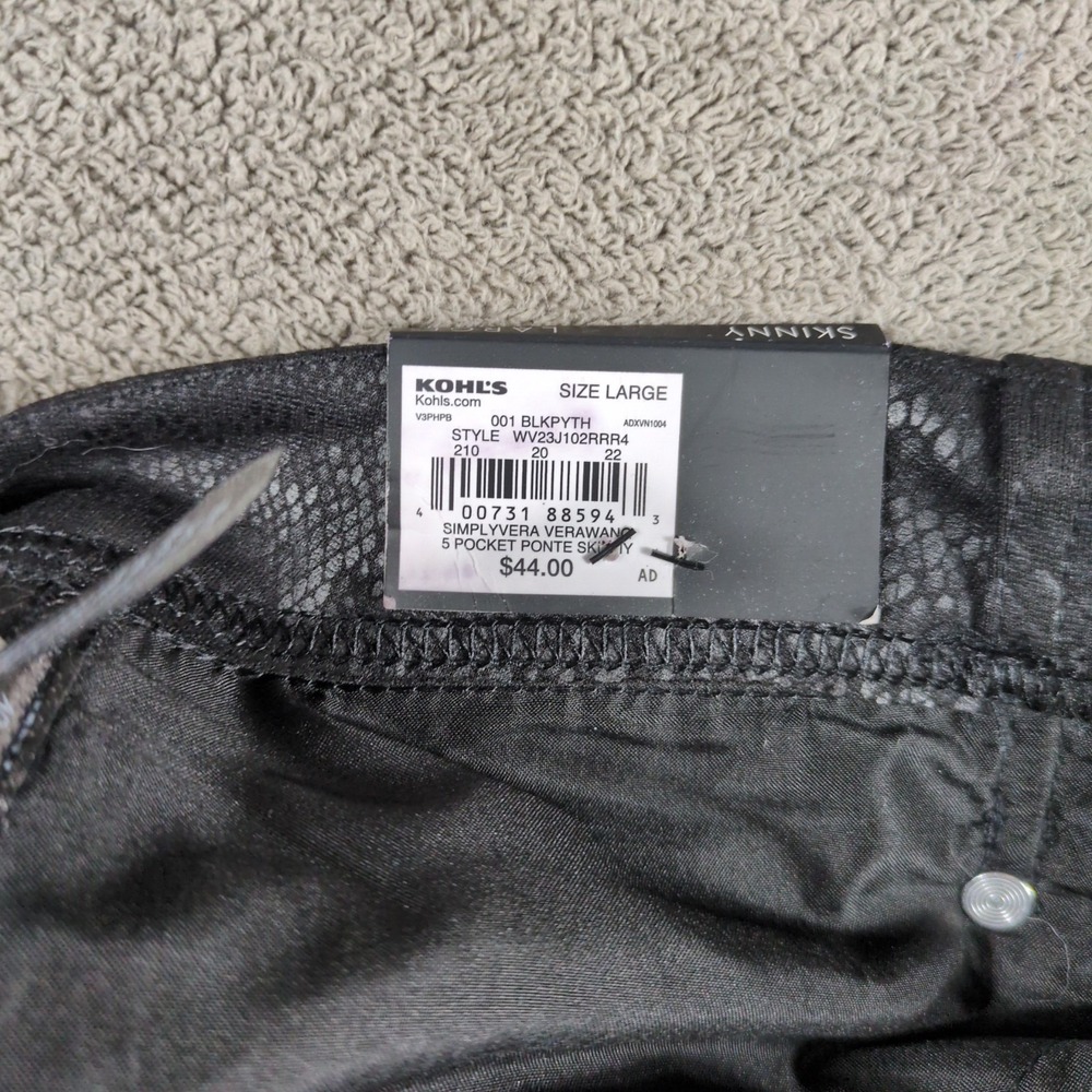 Simply Vera Vera Wang Polished Twill Pants Womens Large Black Snake Print Skinny - Picture 9 of 10